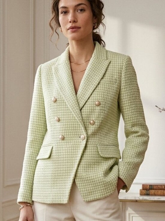 House of Harlow 1960 Jackets & Blazers - House Of Harlow Double-Breasted Women's Houndstooth Blazer Jacket Light Green M